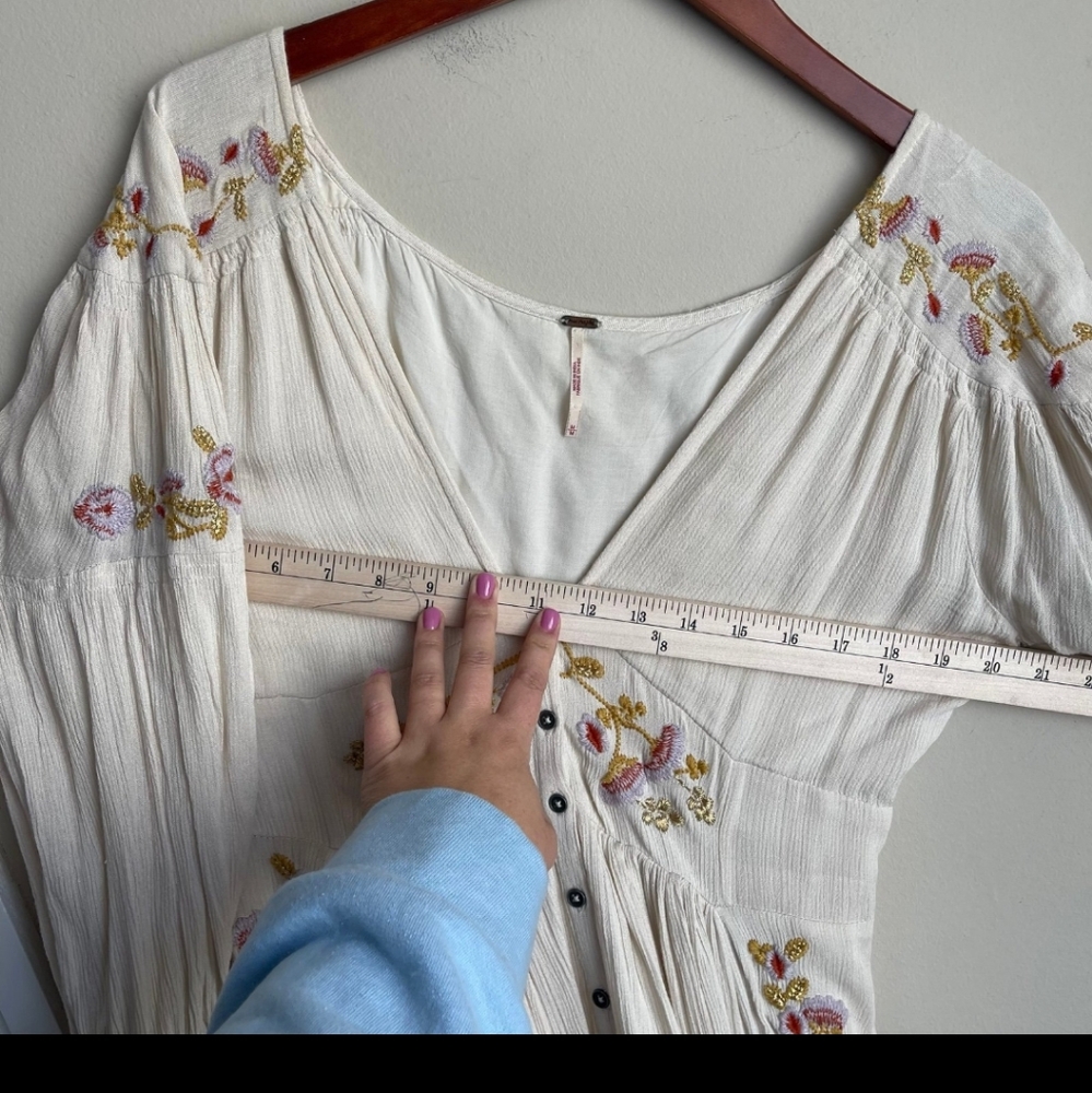 Free People Ivory Day Glow Floral Embroidered Button Front Midi Dress Medium
